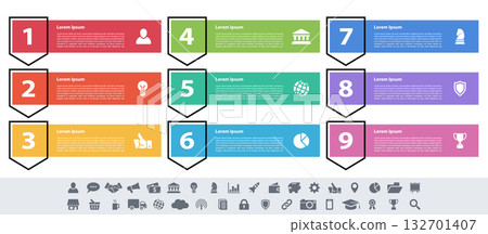 Infographic design business concept vector illustration with 9 steps or options or processes represent work flow or diagram or web button banner 132701407