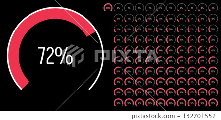 Set of circular sector arc percentage diagrams meters progress bar from 0 to 100 ready-to-use for web design, user interface UI or infographic - indicator with red 132701552