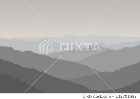 Image of a majestic mountain range landscape. Silhouette of mountains with a monotone gradient of gray color palette. Image of a majestic mountain range landscape. Silhouette of mountains with a monotone gradient of gray color palette. 132701682
