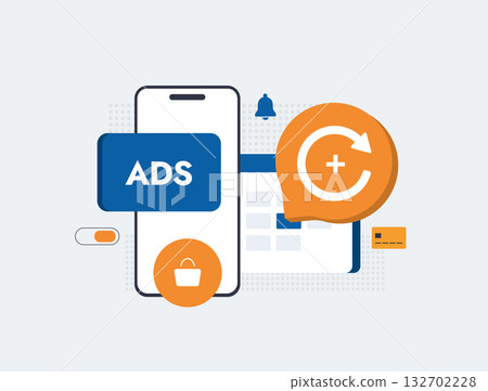 Hybrid monetization concept combining in-app purchases, application ads and subscriptions. Hybrid monetization improve revenue and user engagement in mobile business and digital economy illustration Hybrid monetization concept combining in-app purchases, application ads and subscriptions. Hybrid monetization improve revenue and user engagement in mobile business and digital economy illustration 132702228