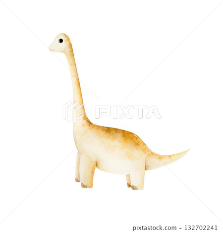 Cute dinosaur. Watercolor hand drawn prehistoric diplodocus, Brachiosaurus animal. Isolated illustration on transparent background. Perfect for for nursery and baby shower, tropical design projects 132702241
