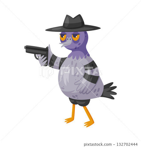 Pigeon Bandit and Criminal Character with Pistol Vector Illustration Pigeon Bandit and Criminal Character with Pistol Vector Illustration 132702444