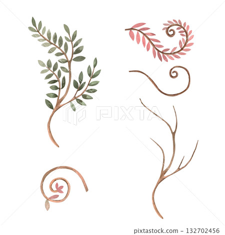 A set of pendants and decorative elements for creating compositions. Isolated watercolor illustrations for interior design, clothing, educational materials, and children's room design. A set of pendants and decorative elements for creating compositions. Isolated watercolor illustrations for interior design, clothing, educational materials, and children's room design. 132702456