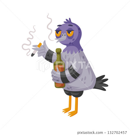 Pigeon Bandit and Criminal Character with Alcohol and Cigarette Vector Illustration Pigeon Bandit and Criminal Character with Alcohol and Cigarette Vector Illustration 132702457