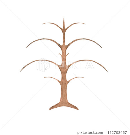 A stylized tree without leaves. Isolated watercolor illustration of a fairytale tree for interior design, apparel, educational materials, cards, fabrics, books, and children's room design. 132702467