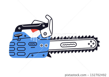 Chain Saw as Petrol Hand Tool and Equipment for Repair Work Vector Illustration 132702492