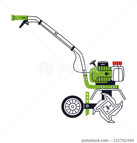 Tiller or Field Cultivator as Petrol Hand Tool and Equipment for Repair Work Vector Illustration Tiller or Field Cultivator as Petrol Hand Tool and Equipment for Repair Work Vector Illustration 132702494