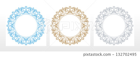 Set of decorative frames Elegant vector element for design in Eastern style, place for text. Floral colored borders. Lace illustration for invitations and greeting cards 132702495