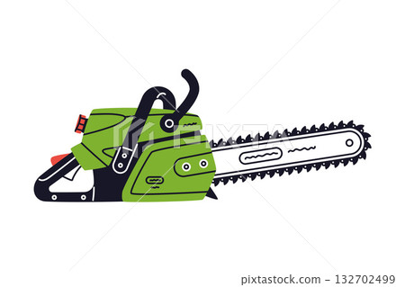 Chain Saw as Petrol Hand Tool and Equipment for Repair Work Vector Illustration 132702499