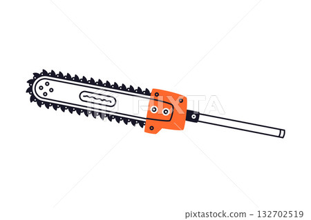 Chain Saw as Petrol Hand Tool and Equipment for Repair Work Vector Illustration Chain Saw as Petrol Hand Tool and Equipment for Repair Work Vector Illustration 132702519