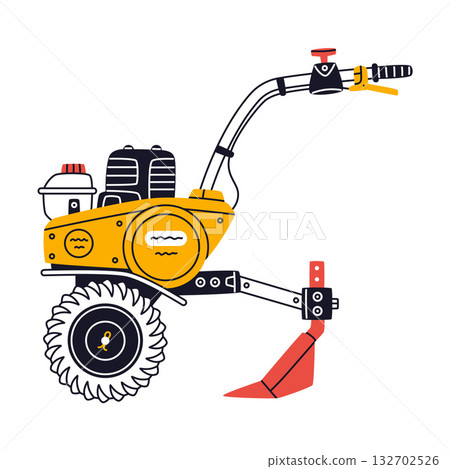 Two Wheel Tractor as Petrol Hand Tool and Equipment for Repair Work Vector Illustration Two Wheel Tractor as Petrol Hand Tool and Equipment for Repair Work Vector Illustration 132702526