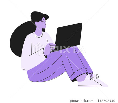 Woman Work with Text Editing and Writing Article on Laptop Vector Illustration 132702530