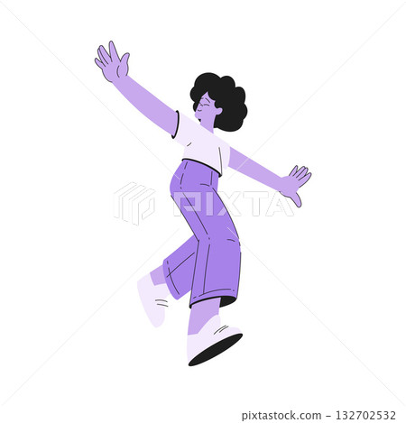 Happy Woman Character Jumping from Joy Vector Illustration Happy Woman Character Jumping from Joy Vector Illustration 132702532
