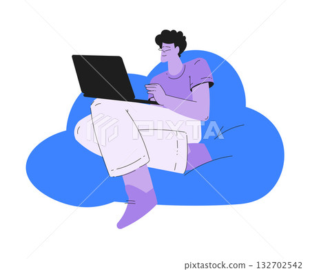 Man Work with Text Editing and Writing Article on Laptop Vector Illustration Man Work with Text Editing and Writing Article on Laptop Vector Illustration 132702542