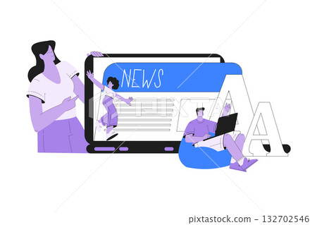 Man and Woman Work with Text Editing and Writing Article on Laptop Vector Illustration 132702546