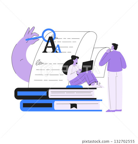 Man and Woman Work with Text Editing and Writing Article on Laptop Vector Illustration 132702555