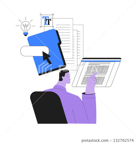 Man Work with Text Editing and Writing Article on Laptop Vector Illustration Man Work with Text Editing and Writing Article on Laptop Vector Illustration 132702574
