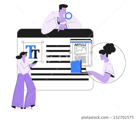Man and Woman Work with Text Editing and Writing Article on Laptop Vector Illustration Man and Woman Work with Text Editing and Writing Article on Laptop Vector Illustration 132702575