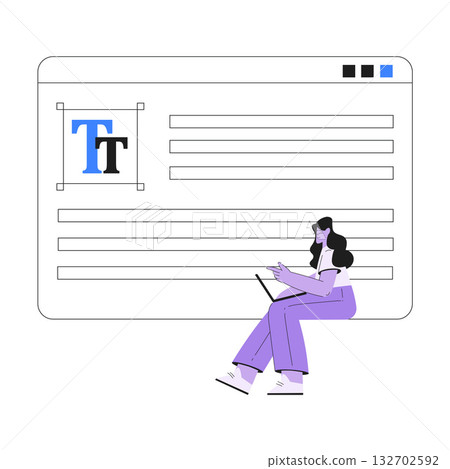 Woman Work with Text Editing and Writing Article Vector Illustration 132702592