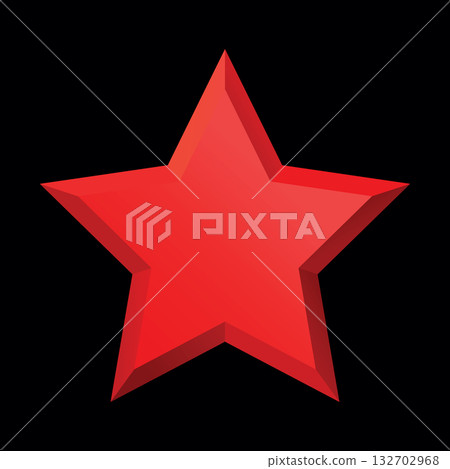 Red Christmas 3d Star glossy bright shine five angle star shape isolated on black Background. Red Christmas 3d Star glossy bright shine five angle star shape isolated on black Background. 132702968