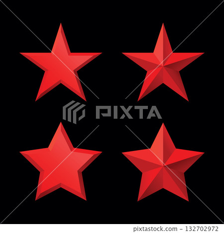 Set of red Christmas 3d three-dimensional Star glossy bright shine five angle star shape isolated on black Background collection. Set of red Christmas 3d three-dimensional Star glossy bright shine five angle star shape isolated on black Background collection. 132702972