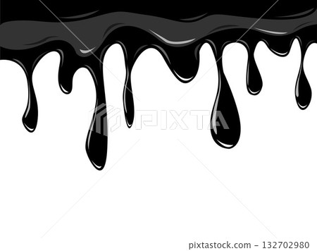 Black liquid paint dripping down on white background. Black ink dripping 3d vector illustration with clipping path. Black liquid paint dripping down on white background. Black ink dripping 3d vector illustration with clipping path. 132702980