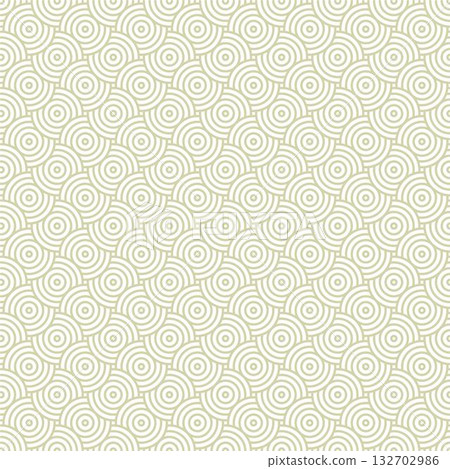 Overlapping light green circle geometric pattern on white background. Japanese traditional seamless pattern. Vector illustration for fabric, print, wallpaper, packaging, wrapping, tiles. 132702986