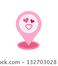 Pink icon of the geolocation map icon with hearts. 132703028