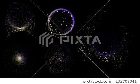 Generative data field with glowing nodes and curved network lines on dark surface 132703041