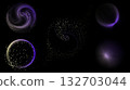 Abstract violet particle galaxy with curved motion lines on black background 132703044