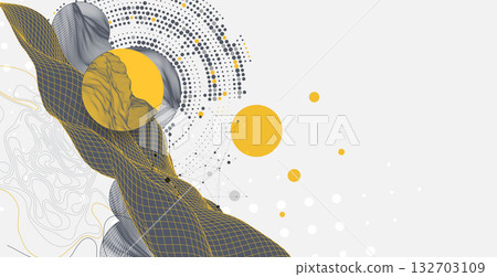 Abstract wireframe background. Modern science or technology art elements. Surface illustration inside circles Abstract wireframe background. Modern science or technology art elements. Surface illustration inside circles 132703109