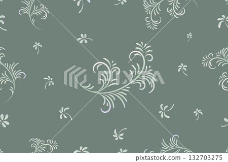 Elegant floral seamless pattern, for fabric, textile, clothing, wrapping paper, cover, home decor, abstract background vector illustration. Gradient light blue and green on sage green background. Elegant floral seamless pattern, for fabric, textile, clothing, wrapping paper, cover, home decor, abstract background vector illustration. Gradient light blue and green on sage green background. 132703275
