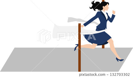 Illustration of a woman crossing the finish line in first place 132703302