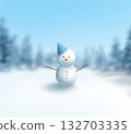 A cute snowman in a soft snowy landscape 132703335