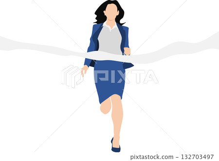一位女士率先衝過終點線的插圖 132703497