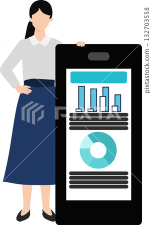 Illustration of a businesswoman creating materials for a meeting 132703558
