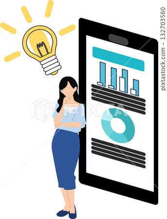 Illustration of a businesswoman creating materials for a meeting 132703560