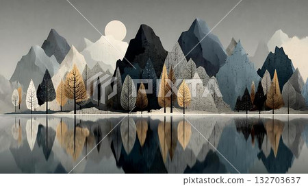 mountain landscape with lake 132703637