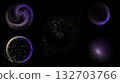 Abstract violet particle galaxy with curved motion lines on black background 132703766