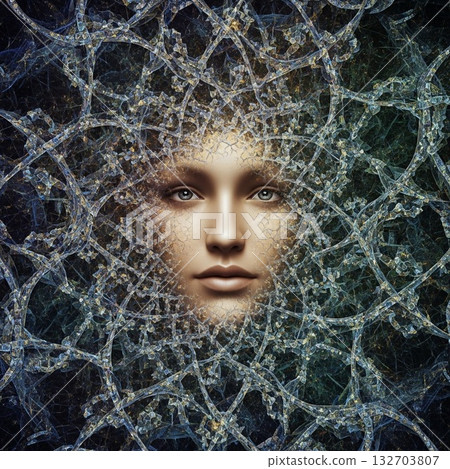 Mystical Face in Fractal Web 132703807
