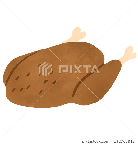 Textured Watercolor Roast Turkey Illustration - Hand-Drawn Thanksgiving Meal 132703812