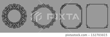 Set of decorative frames Elegant vector element for design in Eastern style, place for text. Floral black and gray borders. Lace illustration for invitations and greeting cards 132703815