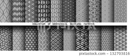 Geometric set of seamless black and gray patterns. Simple vector graphics Geometric set of seamless black and gray patterns. Simple vector graphics 132703816