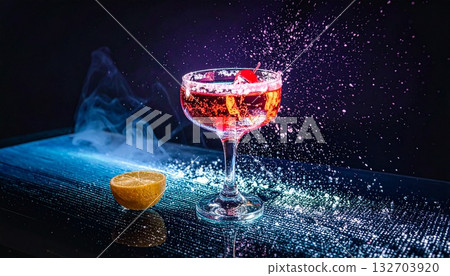 Sparkling luxury cocktail and cocktail glass on black background 132703920