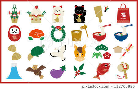 簡單吉祥的傳統日本新年卡通 132703986