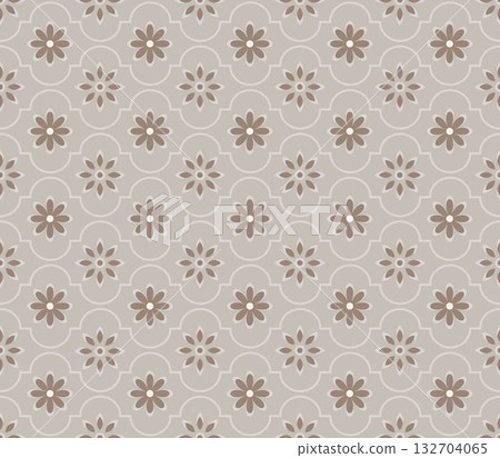 Vintage decorative floral seamless pattern design in brown color, used for floor or wall tile, wallpaper, wrapping paper, or other decorative purposes. 132704065