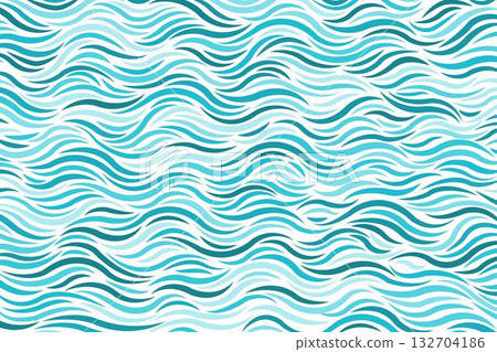 Abstract pattern of wavy lines in varying shades of turquoise on white background, creating a sense of dynamic flowing water or ocean, used for background, textile, and other decorative application. Abstract pattern of wavy lines in varying shades of turquoise on white background, creating a sense of dynamic flowing water or ocean, used for background, textile, and other decorative application. 132704186