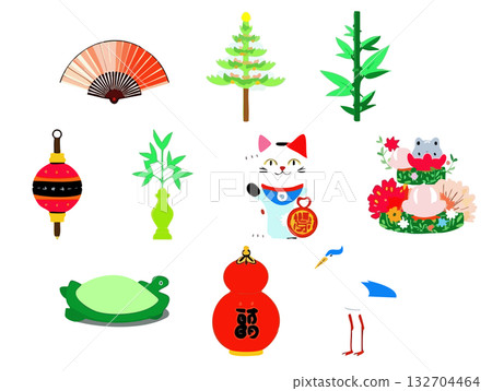 簡單可愛的新年插畫素材套裝 132704464