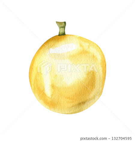 Passion fruit fresh ripe watercolor illustration. Hand drawn isolated yellow tropical juicy fruits, vegan healthy food for poster, label, seasonal drink menu design. Juice ingredient 132704595