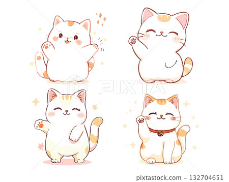 一組可愛的貓咪坐姿插畫。 一組可愛的貓咪坐姿插畫。 132704651